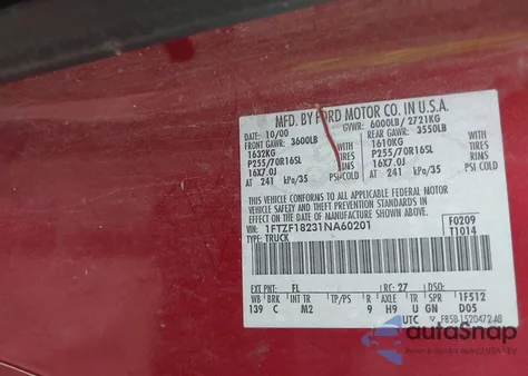 2001 Ford F150 from USA, damaged, VIN 1FTZF18231NA60201